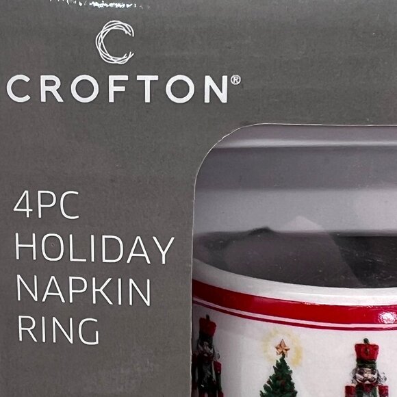 Crofton 4Pc Holiday Porcelain Napkin Rings With Nutcracker Christmas Tree Design - Picture 9 of 12